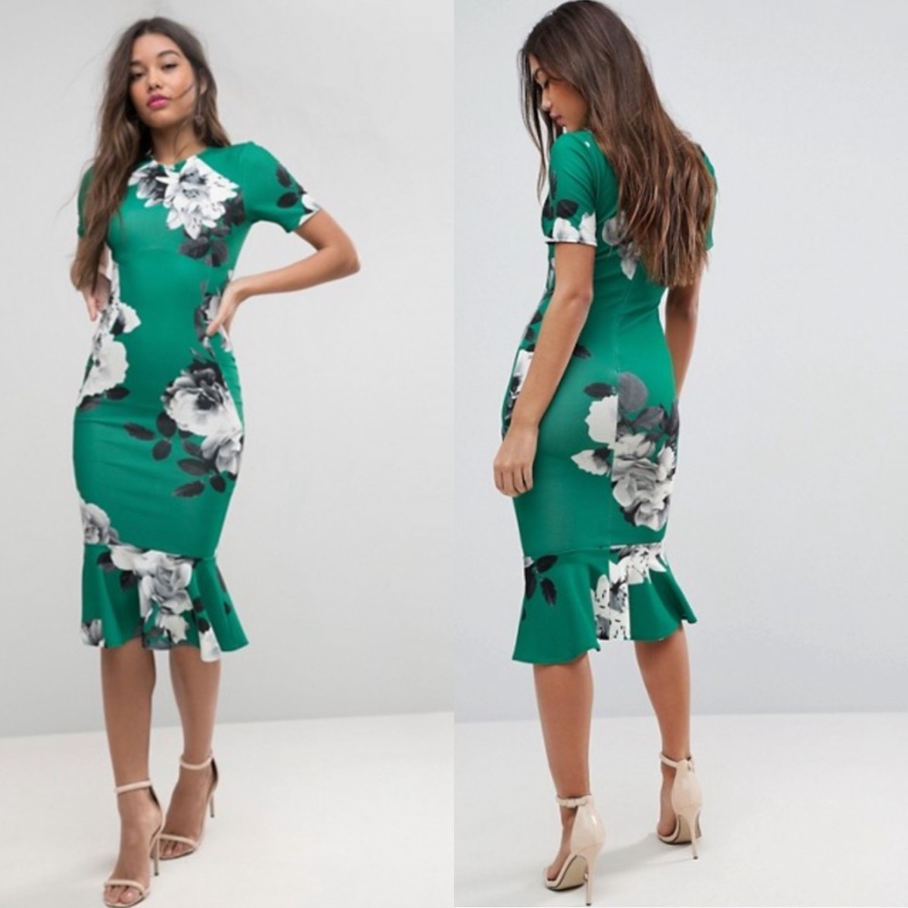 ASOS Green Floral Midi Dress
